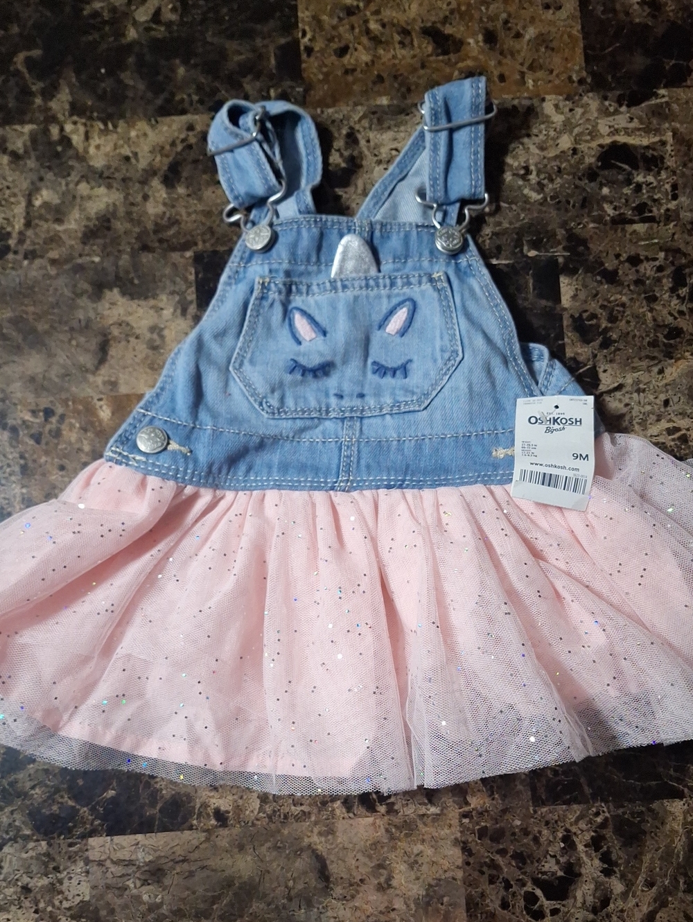 OshKosh B'gosh Denim Overall Dress with Pink Glitter Tulle